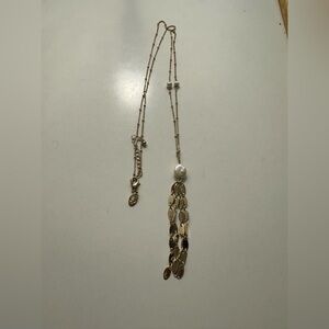 Gold tone Pearl Lariat Dangle Necklace